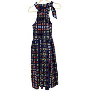 Polka Dot Halter Midi Dress by Jungle Me Navy Blue Bow Neck Tie Summer Party NWT